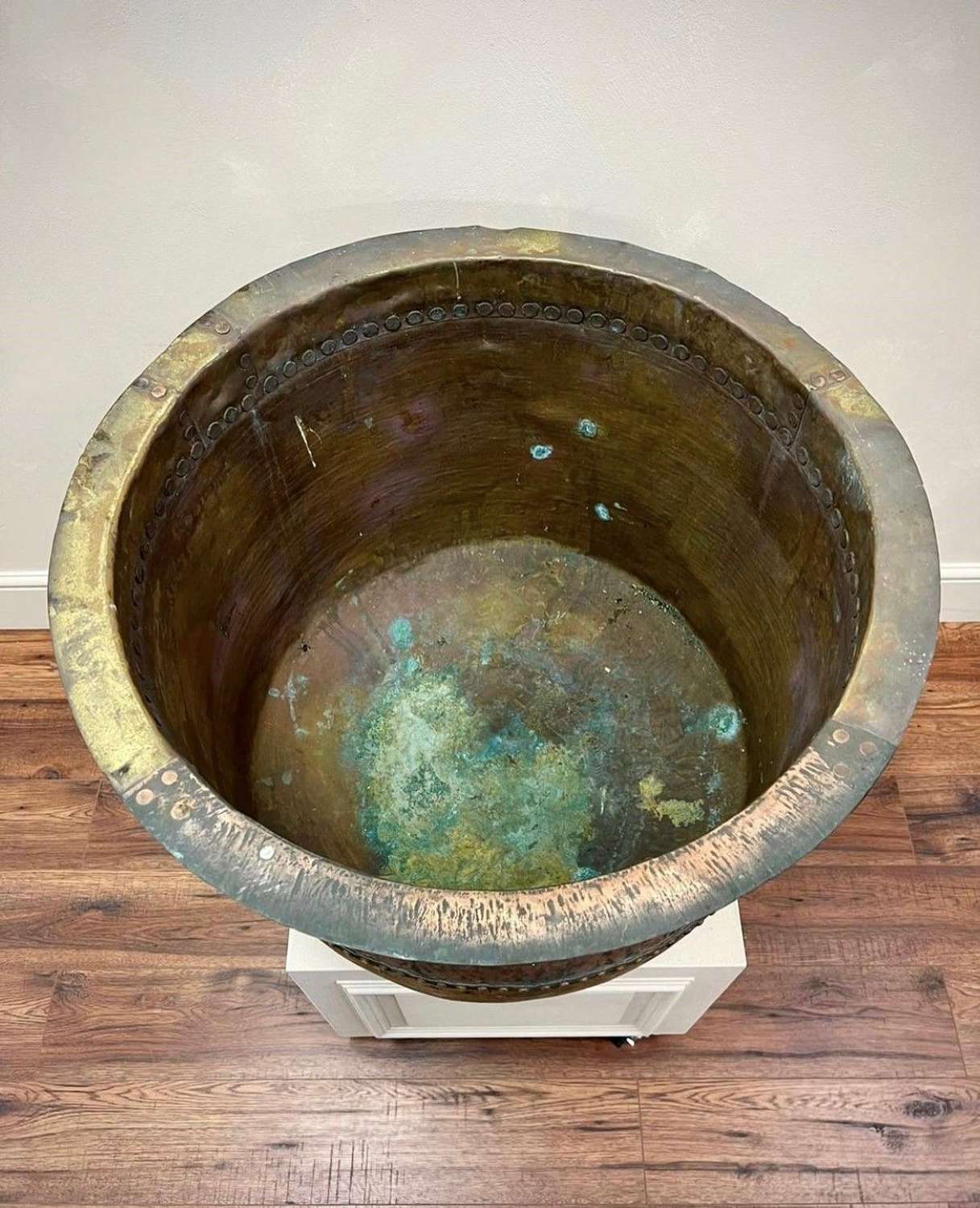 Large scale riveted Belgian copper vat