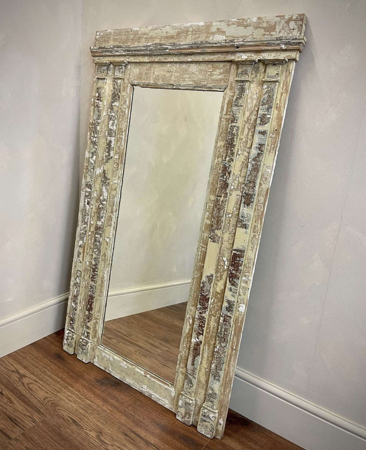 French scraped mantle mirror
