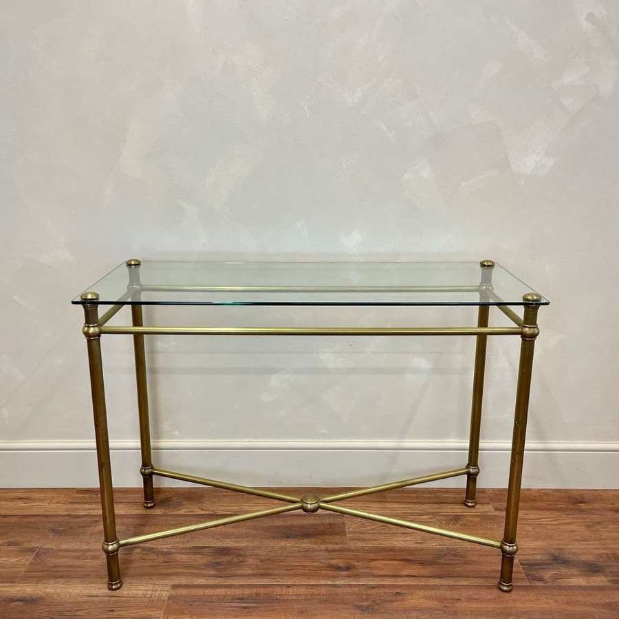 Mid century tall glass and brass console