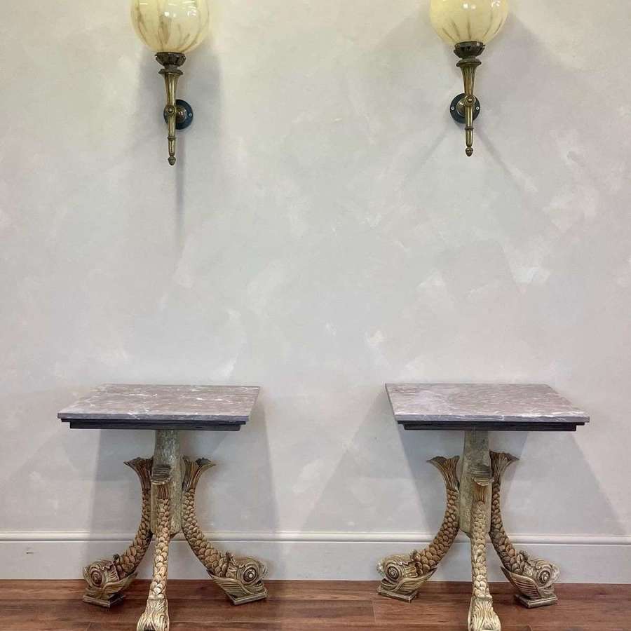 Italian sea serpent tables with pink marble tops