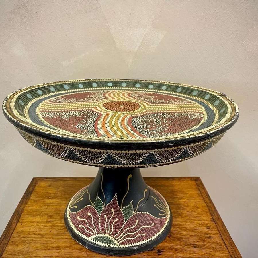 African hand painted decorative bowl on stand