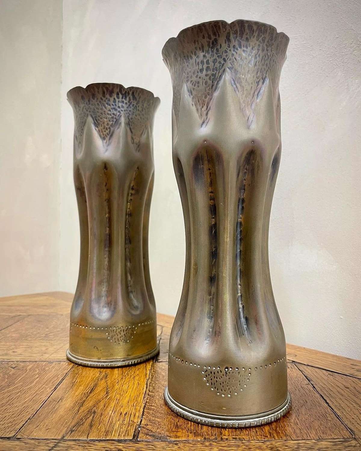 WW1 Trench art brass shell vases