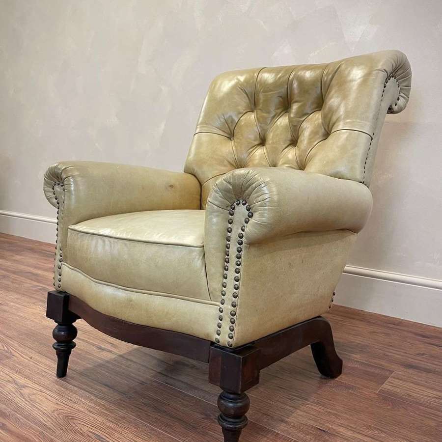 Victorian leather scroll back arm chair