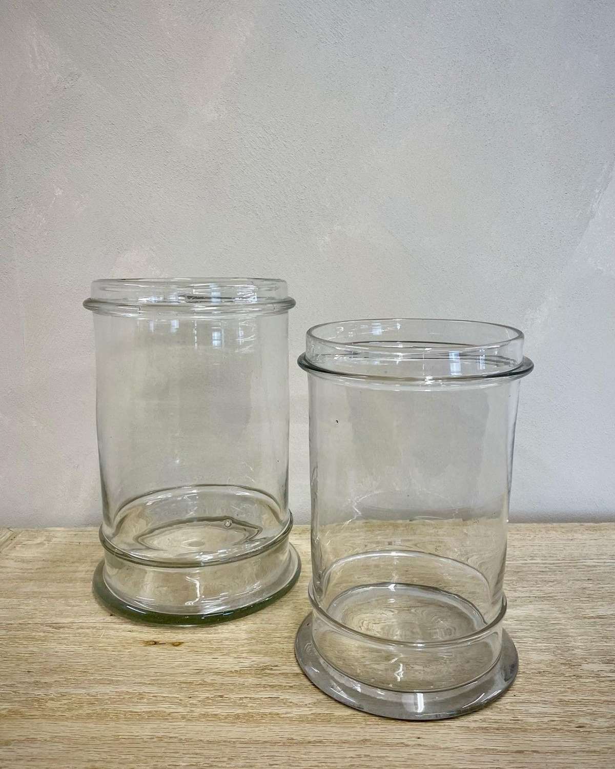 Large hand blown glass Belgian sweet jars