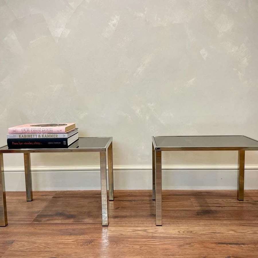 Pair of mid century smoked mirror coffee tables