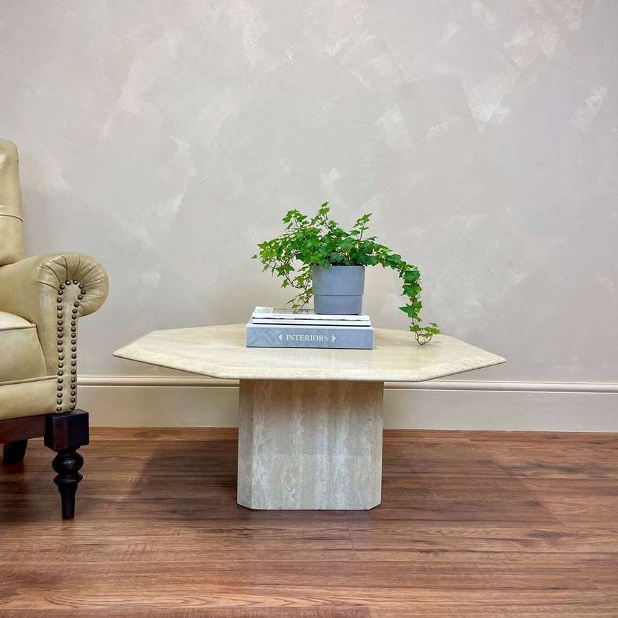 Octagonal travertine marble coffee table