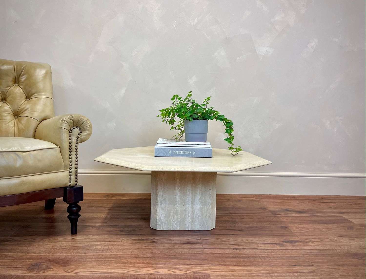 Octagonal travertine marble coffee table