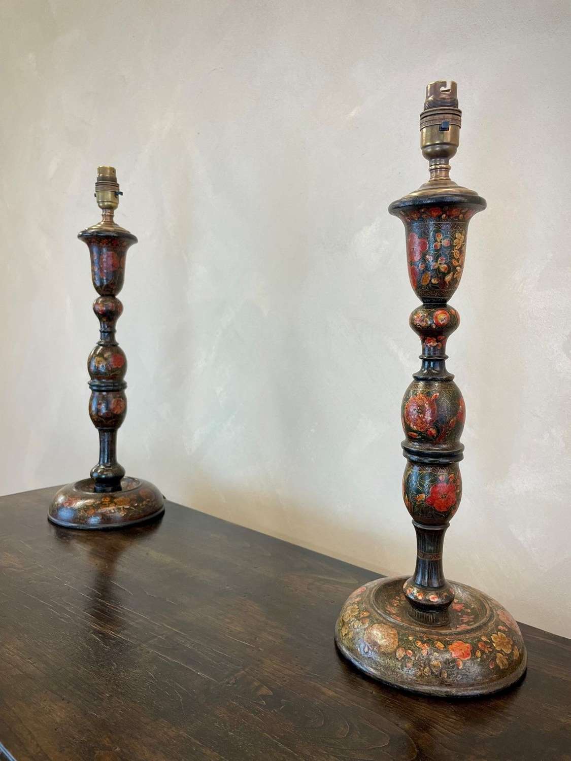 Large Pair of hand painted Kashmiri lamps