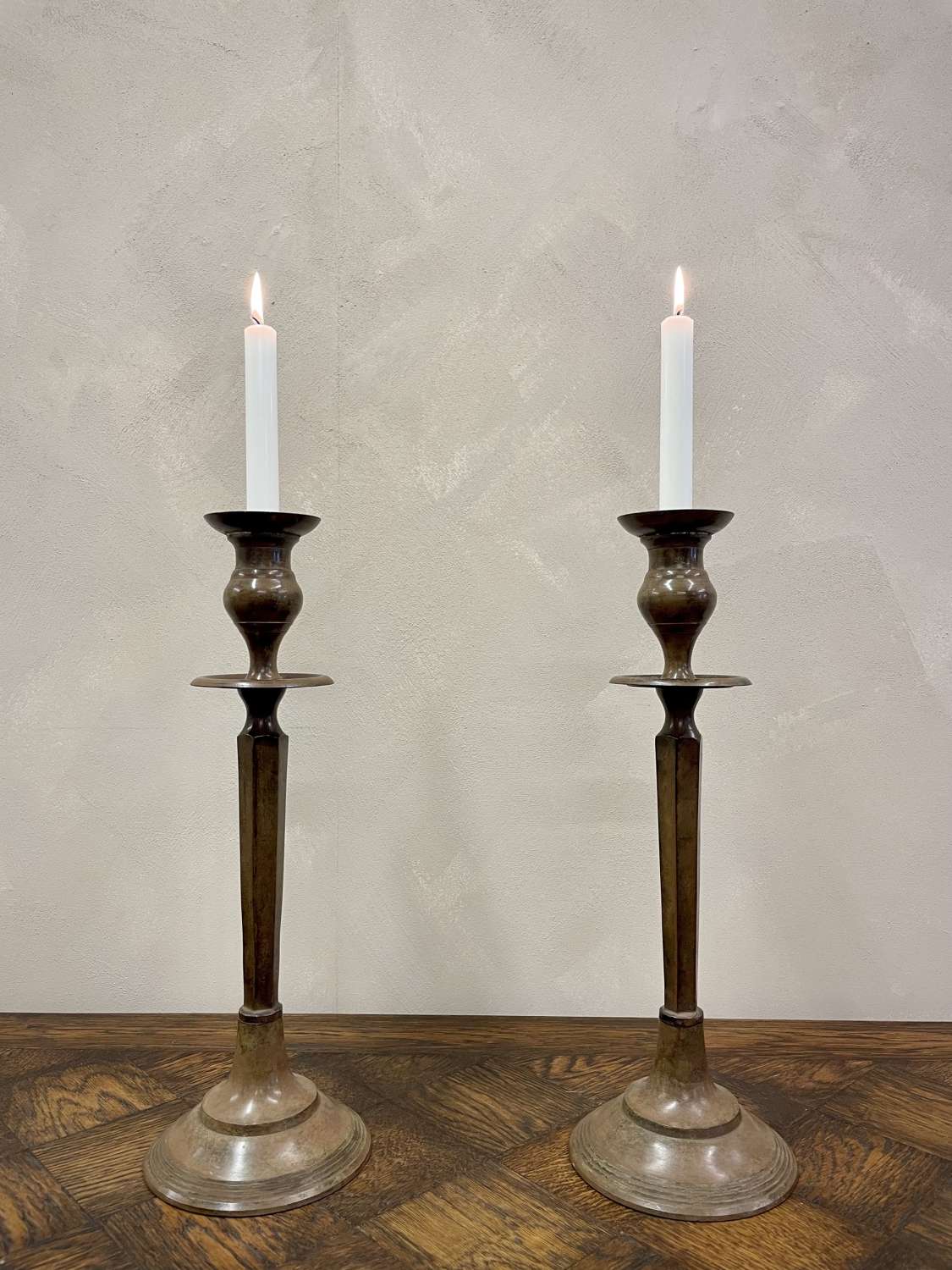 Decorative pair of Belgian Brass Candlesticks 