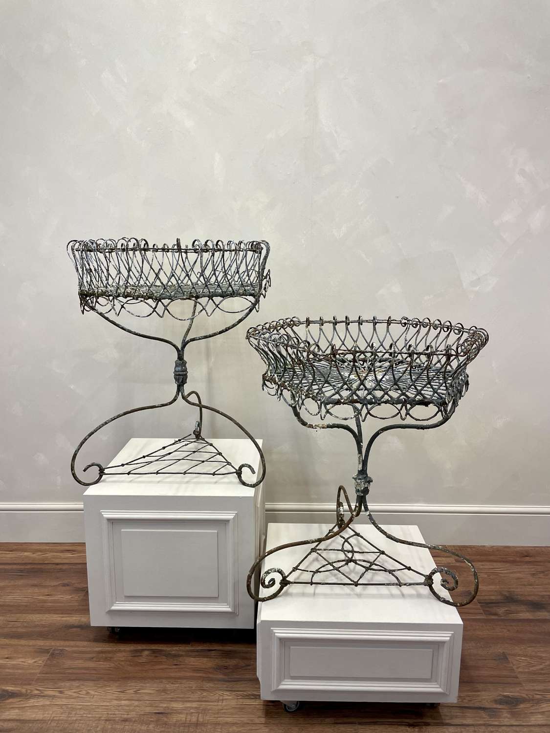 19th c Harlequin Pair of French Wire Planters 