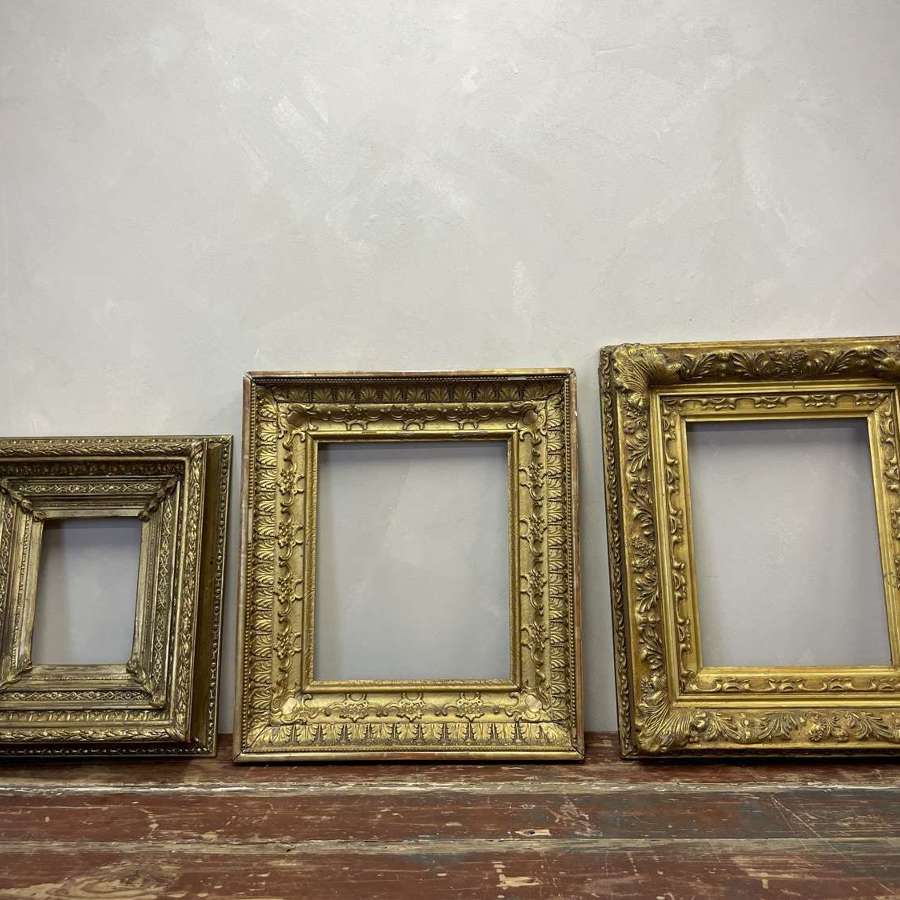 Set of 3 19th c Wooden Deep Relief Picture Frames 