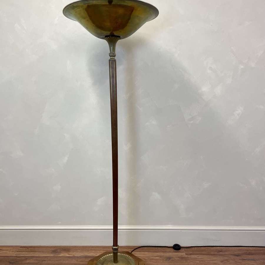 Large Scale Art Deco Brass Uplight with inlaid stem
