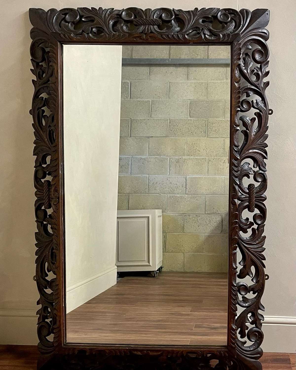 Large French, Carved Oak, Renaissance Style Mirror