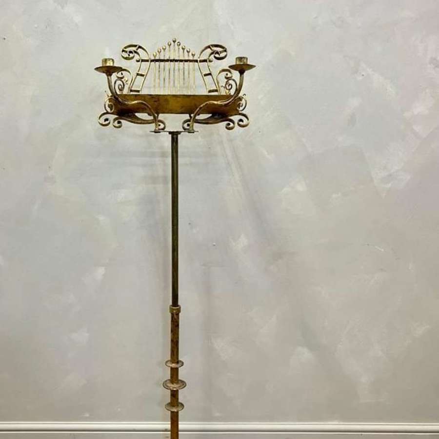 Early 20thC Spanish Gilt Iron Music Stand with Candelabra Sconces
