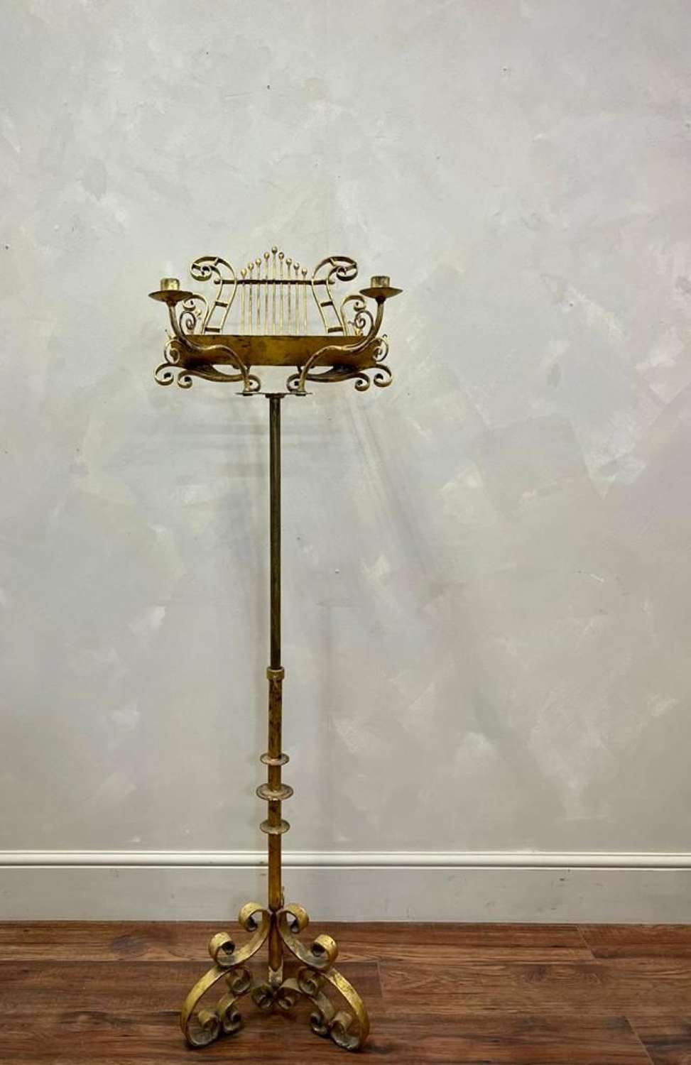 Early 20thC Spanish Gilt Iron Music Stand with Candelabra Sconces