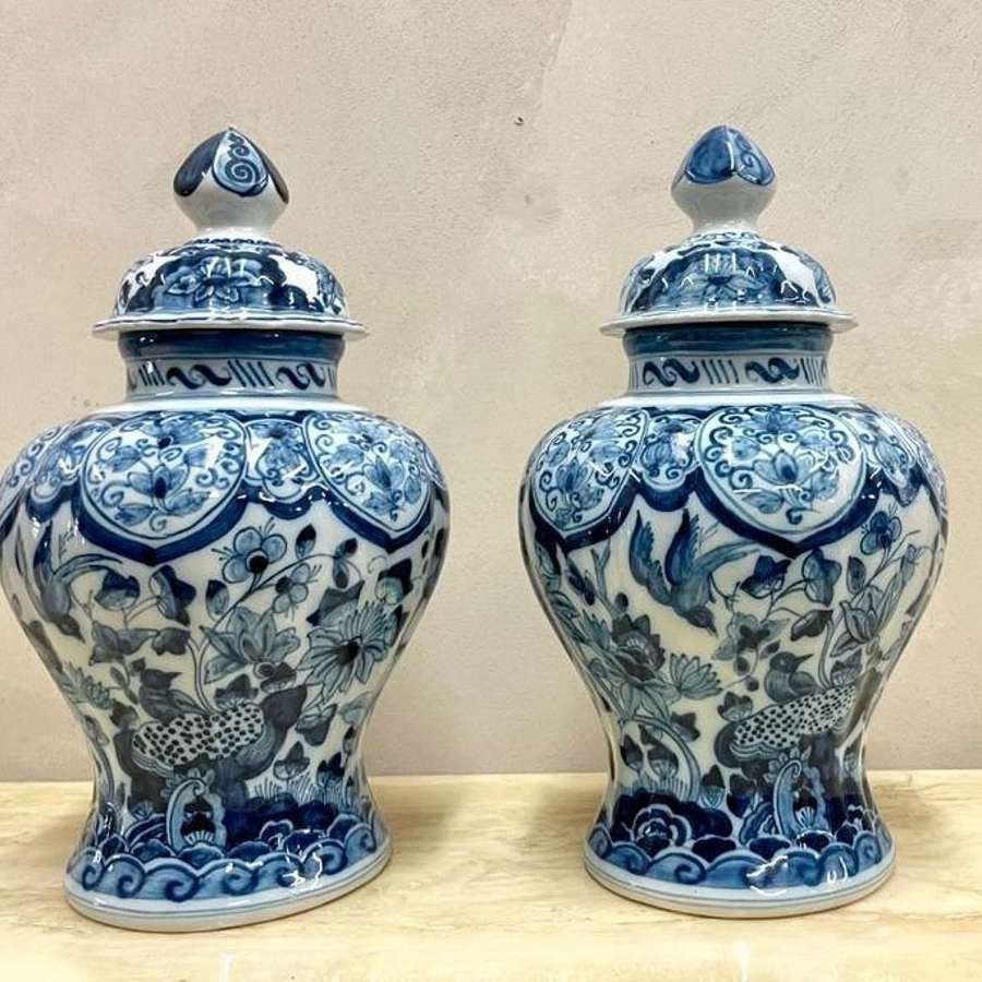 Pair of Tichelaar Makkum Vases with covers