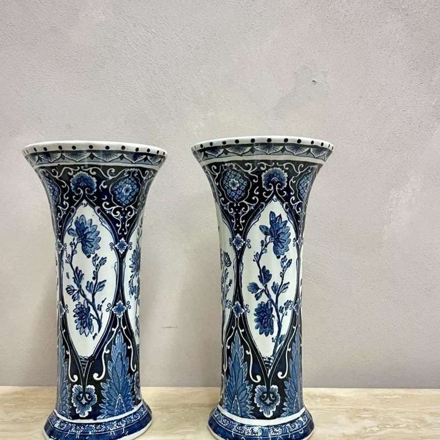 Pair of Delft Open Vases
