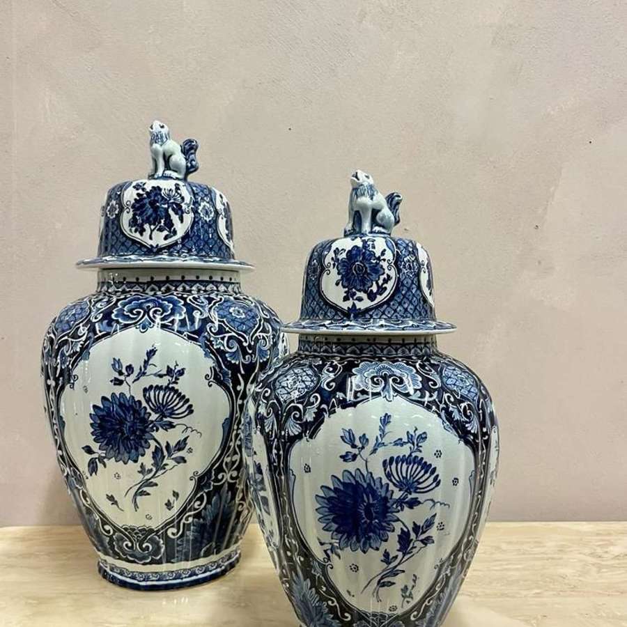 Medium and Large Delft Ginger Jars with Covers by Petrous Regout