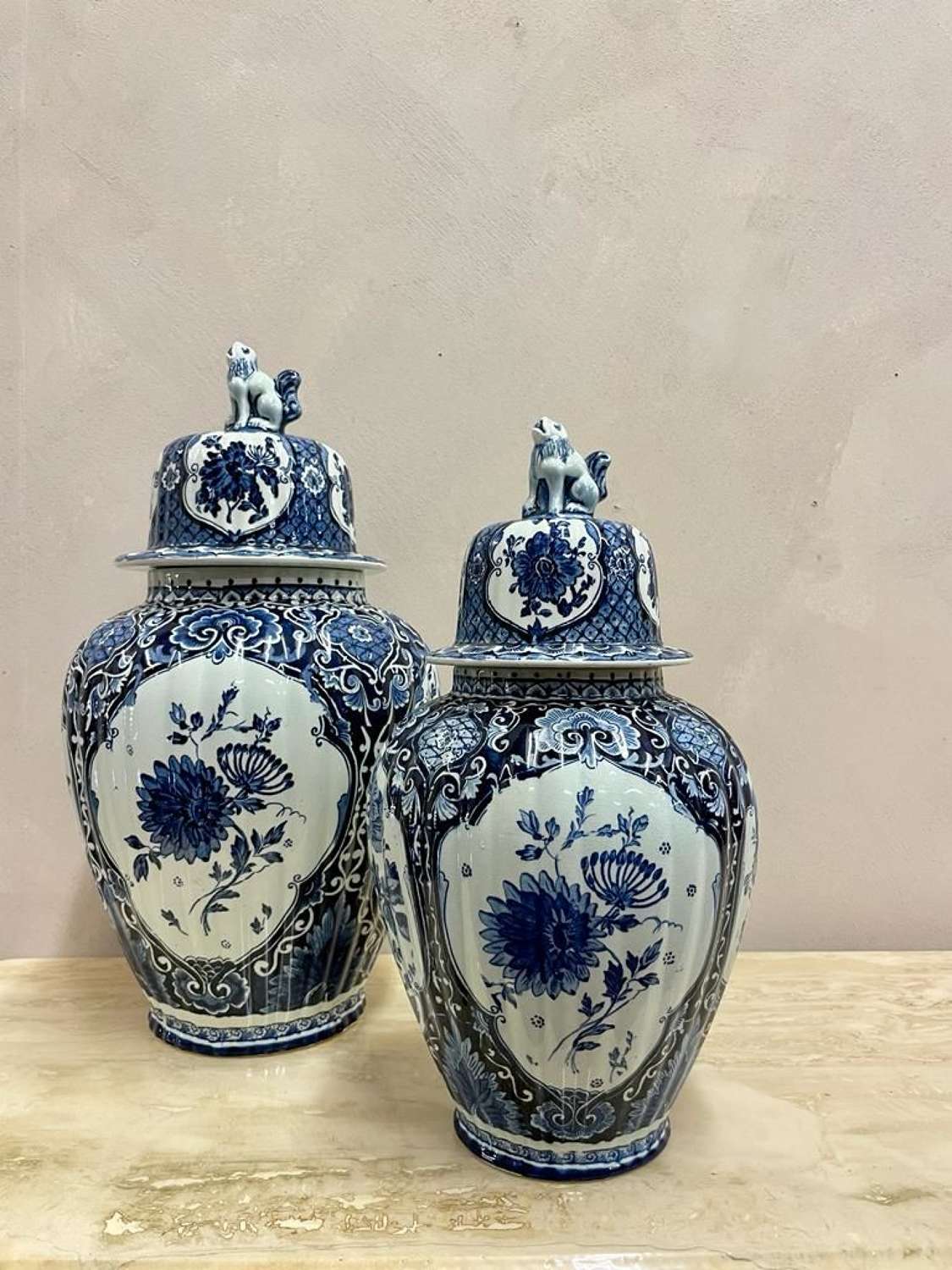 Medium and Large Delft Ginger Jars with Covers by Petrous Regout