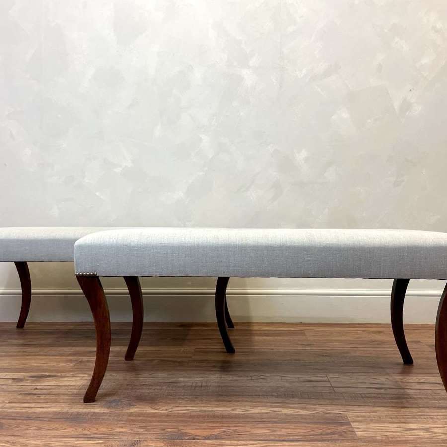 Pair of Upholstered Sabre Leg Benches