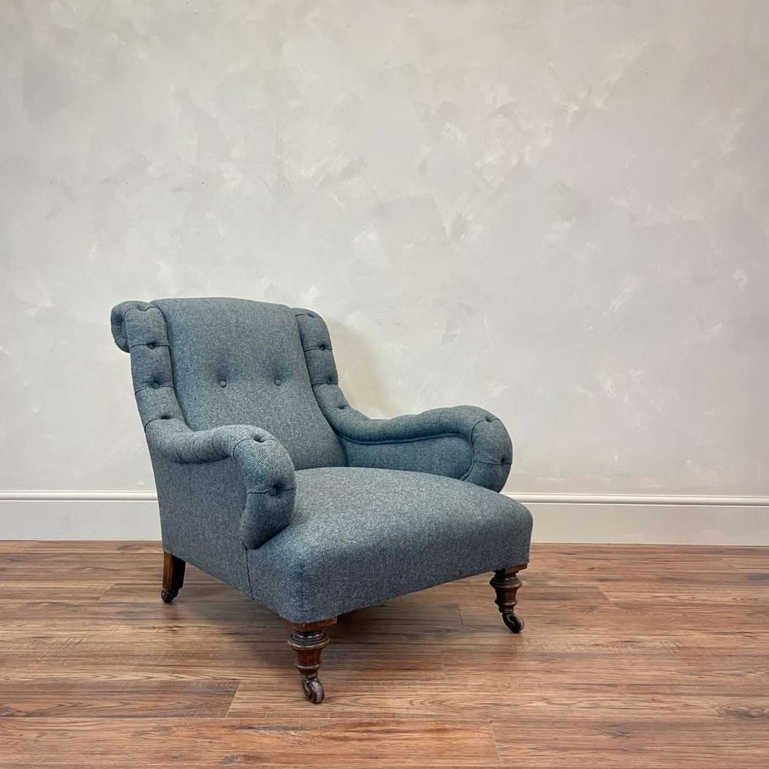 19th Century Upholstered Scrolled Arm Chair