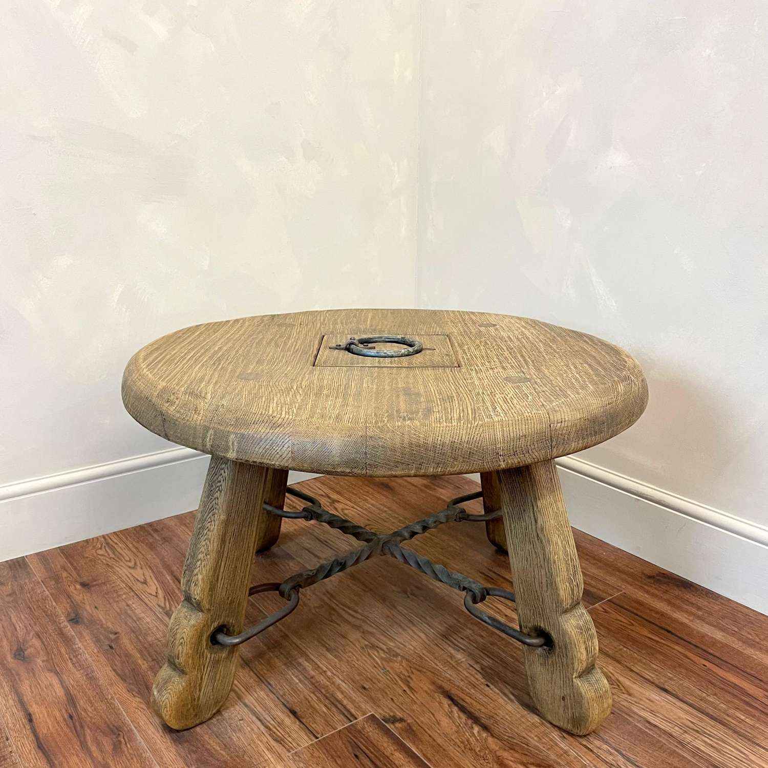 1950's Brutalist Oak & Hand Forged Iron Coffee Table