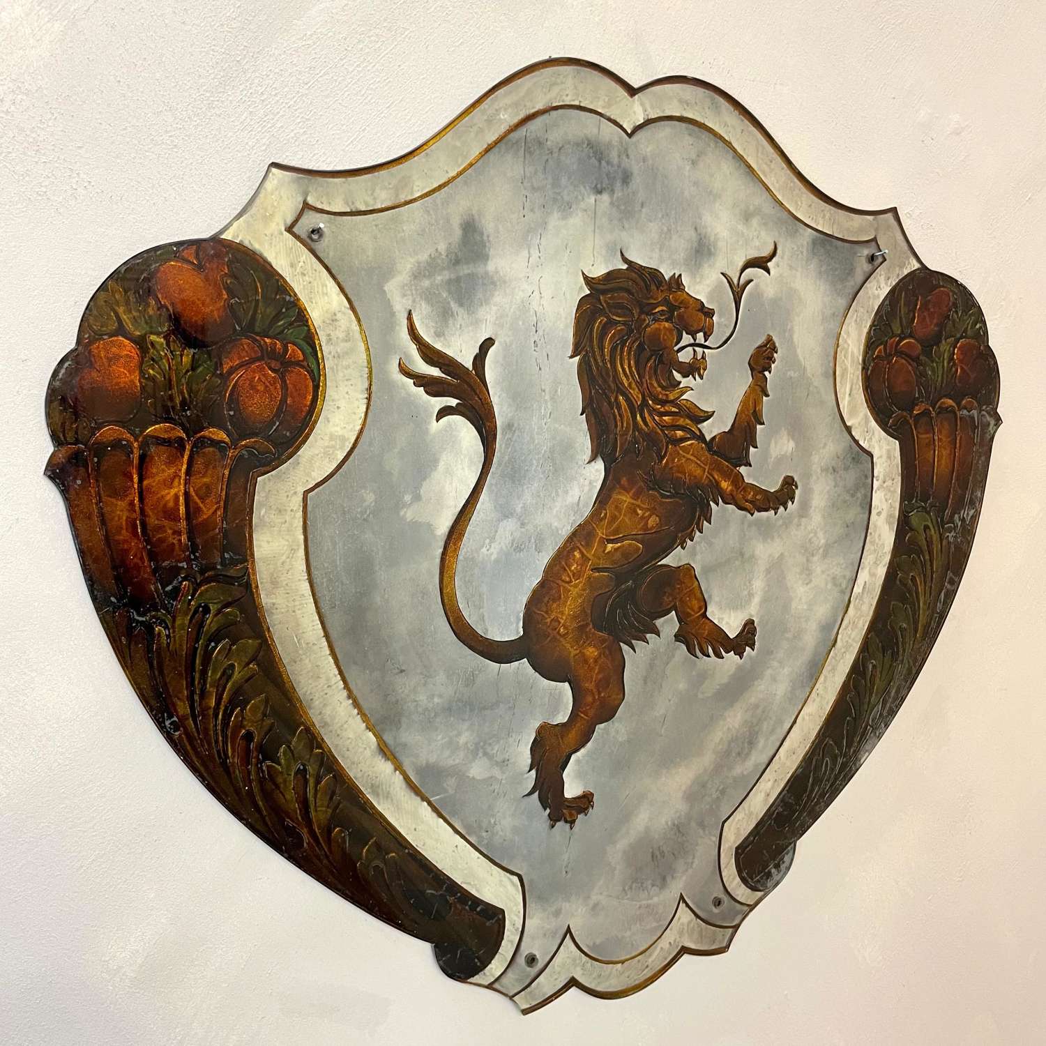 Rare 19th Century Heraldic Lion Verre Eglomise Mirror