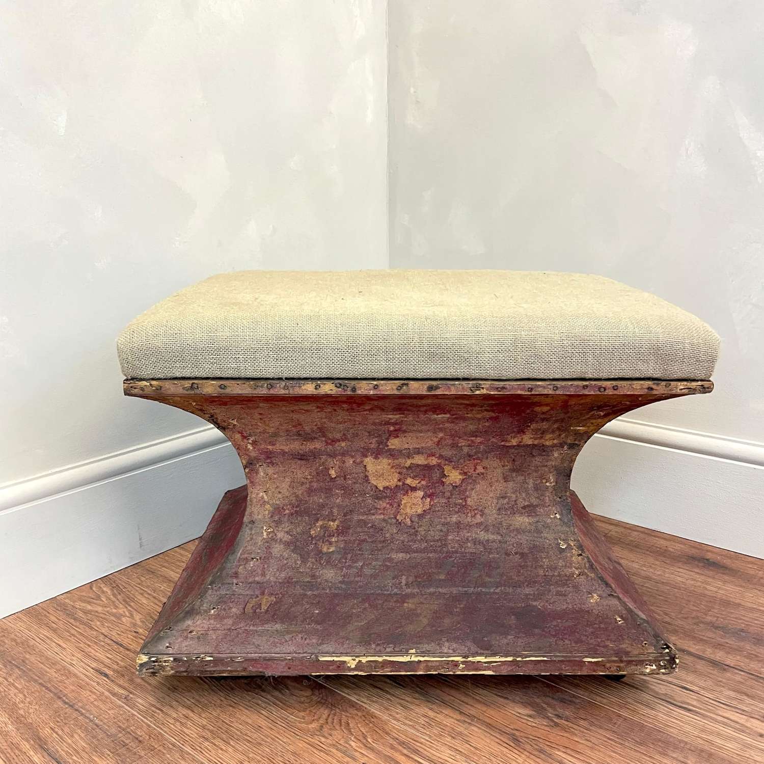 English 19th Century Dry Scraped Hourglass Ottoman Footstool