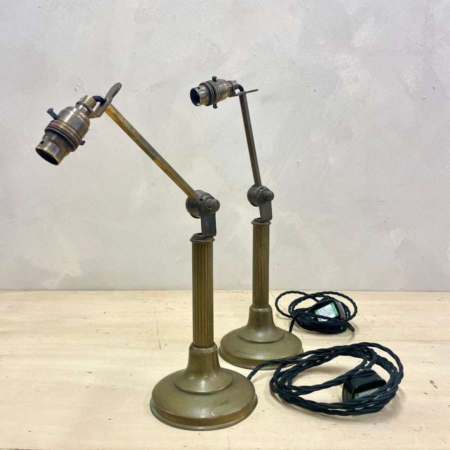 Pair of Brass Adjustable Height French c1920 Desk / Table Lamps