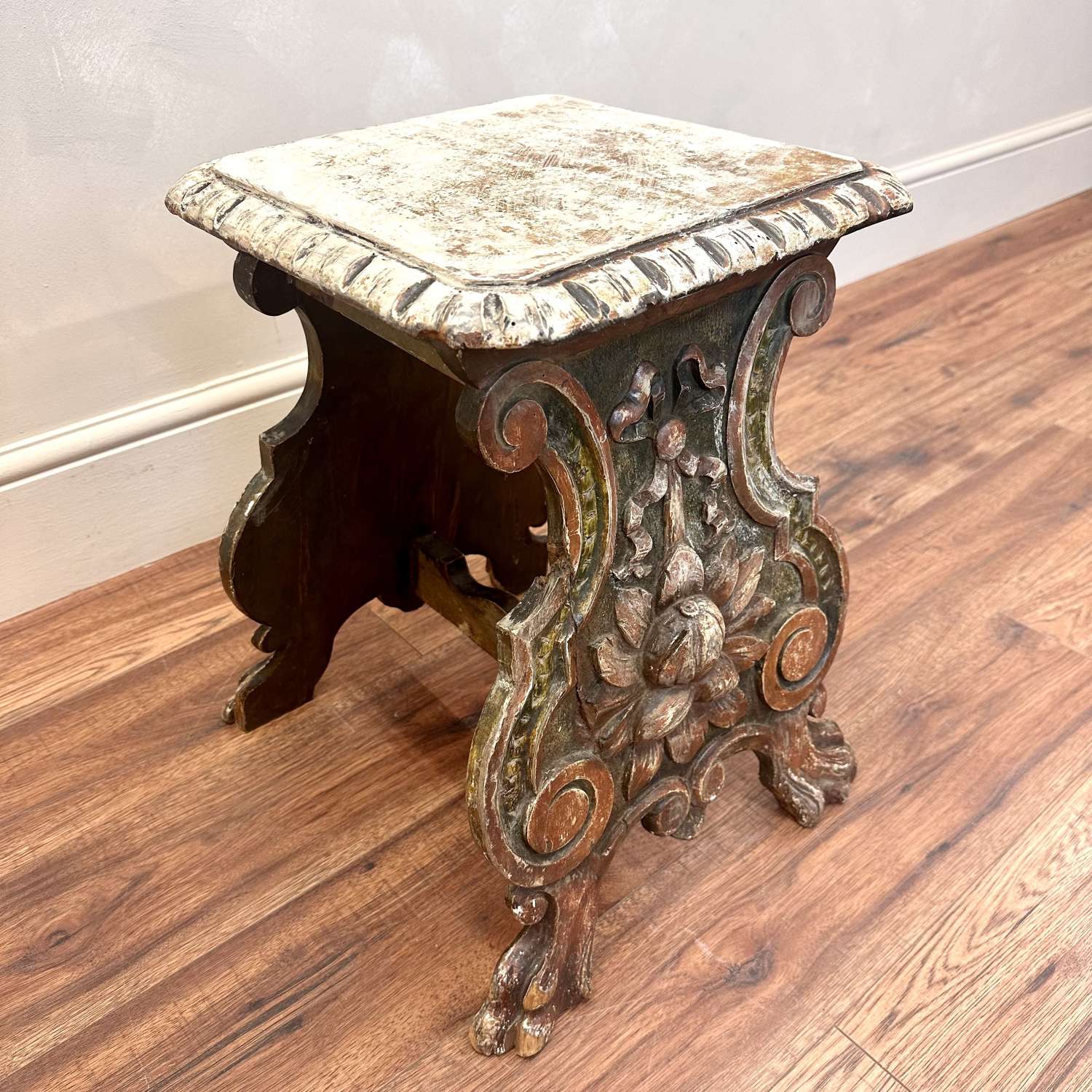 19th Century, Italian Carved Wood Side Table/Stool