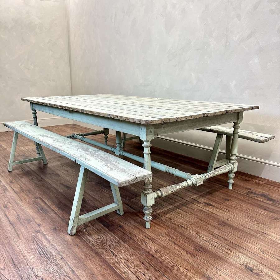 19th Century French Walnut/Pine Drapers Table & Benches