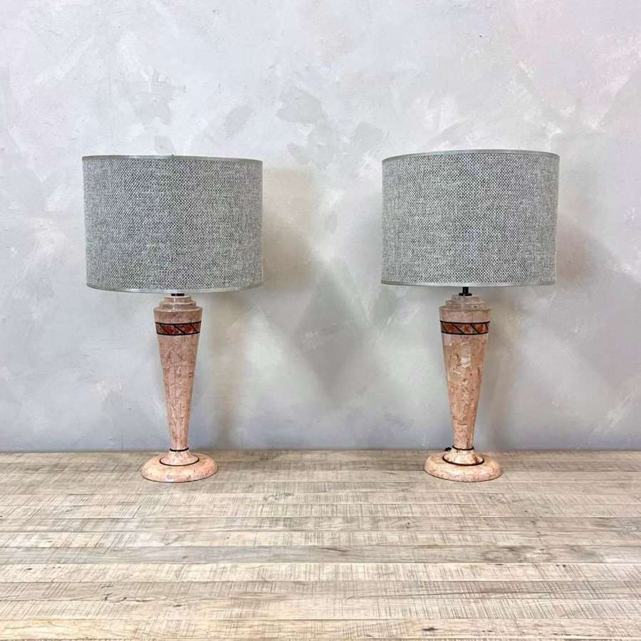French, 1970's Pink Marble lamps