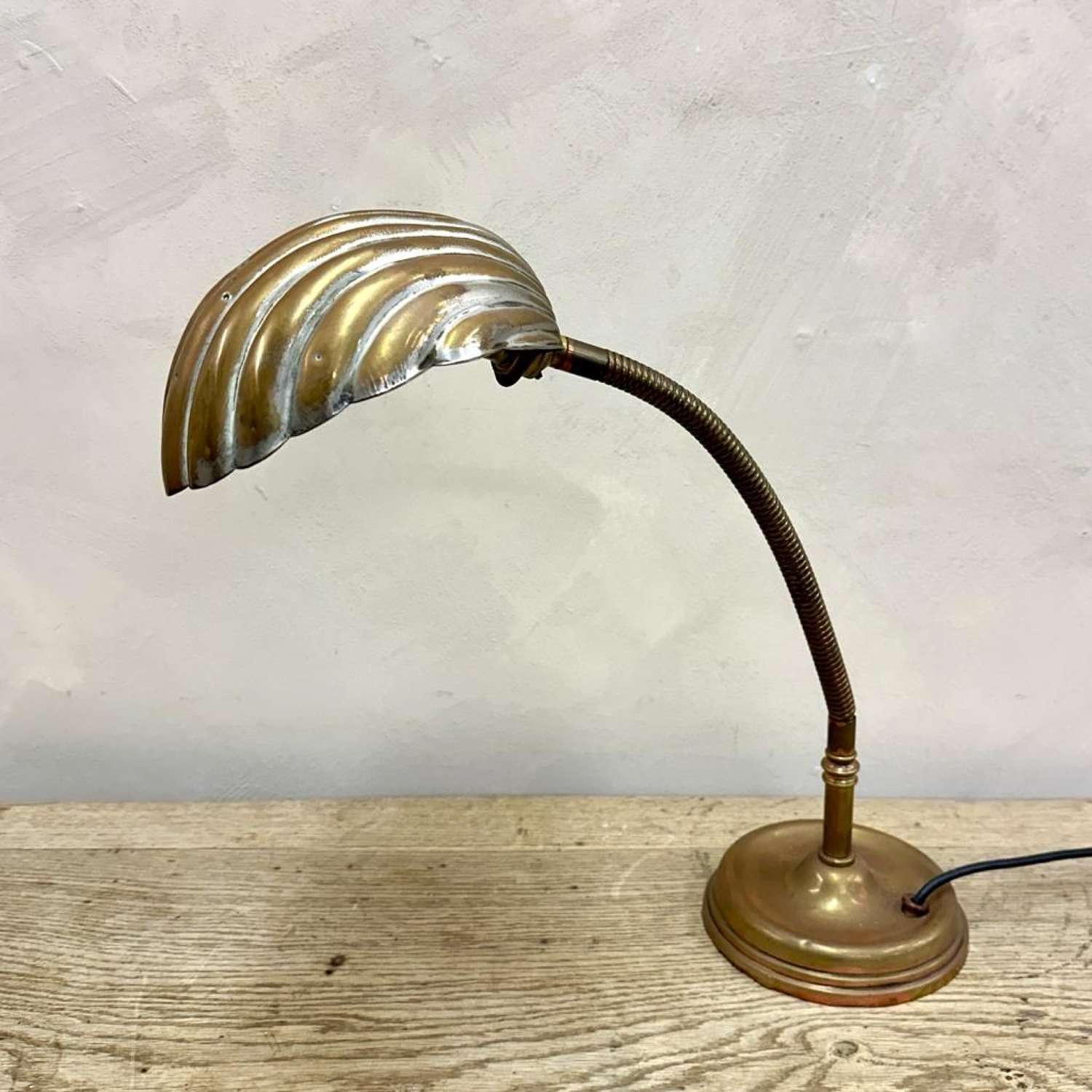 French Brass Flexi Stem Shell Lamp c1920