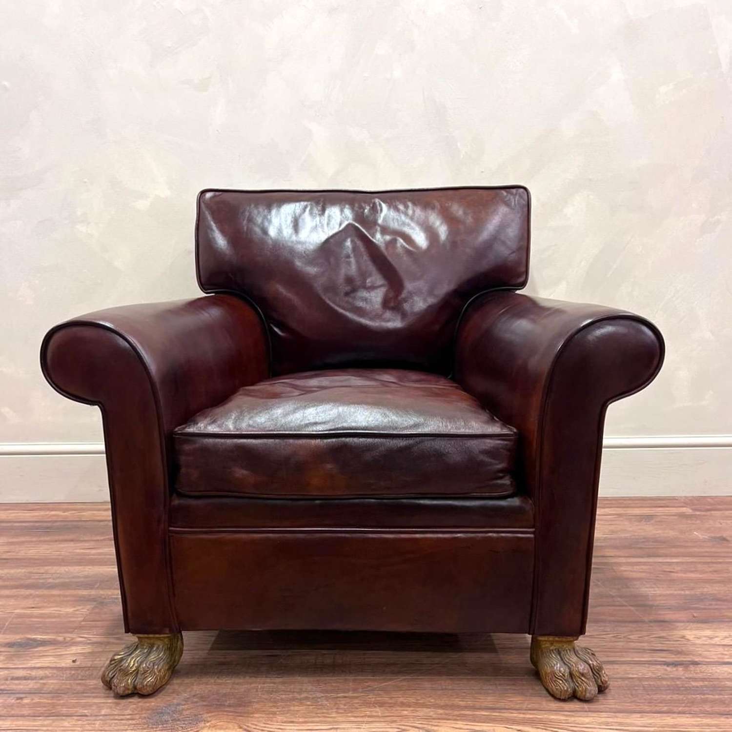 19th C Deep Seated Leather Club Chair