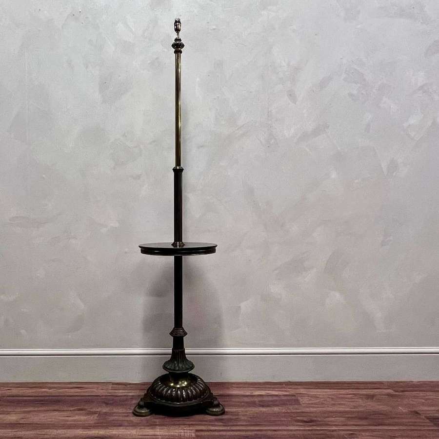 Victorian Brass Floor Lamp with Mahogany Table