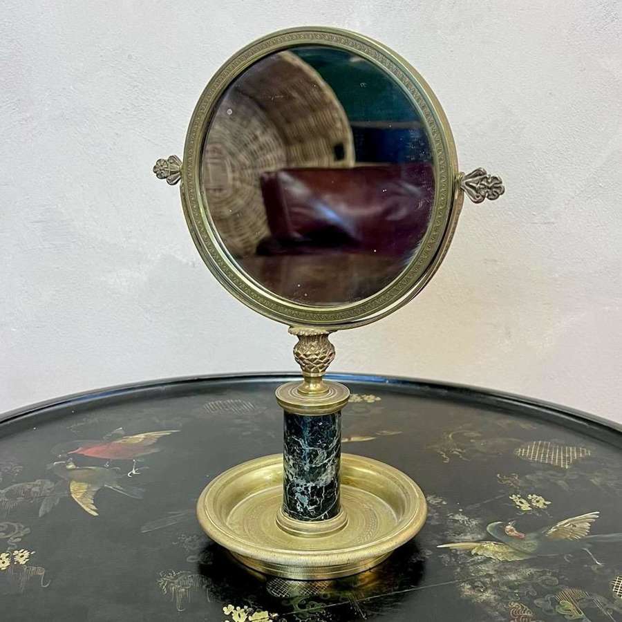 Ornate French Gilded Bronze & Marble Dressing Mirror