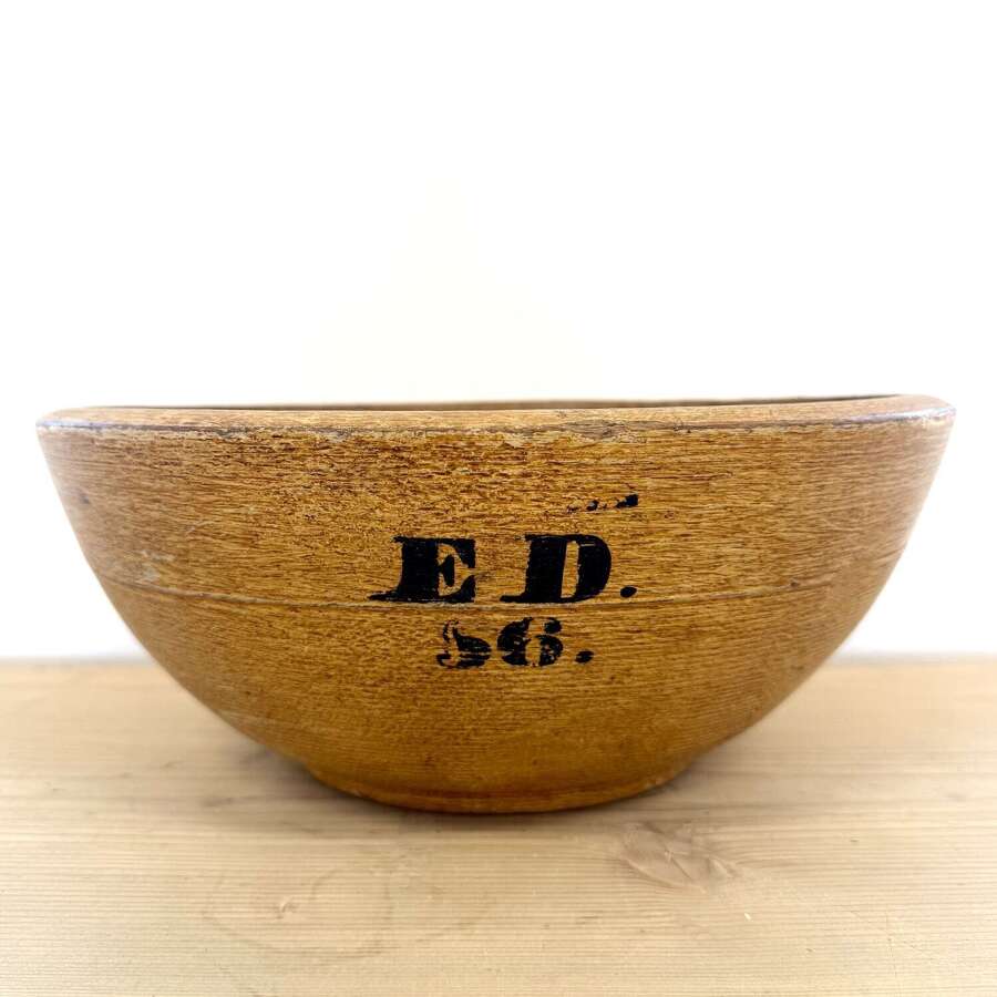 19th Century Dutch, Hand Turned Elm Bowl; Original Paint