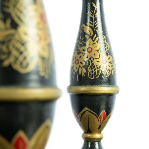 Pair of Chinoiserie Design Hurricane Candlesticks / Lamps