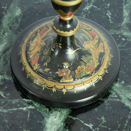 Pair of Chinoiserie Design Hurricane Candlesticks / Lamps