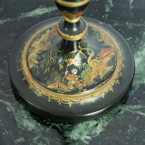 Pair of Chinoiserie Design Hurricane Candlesticks / Lamps