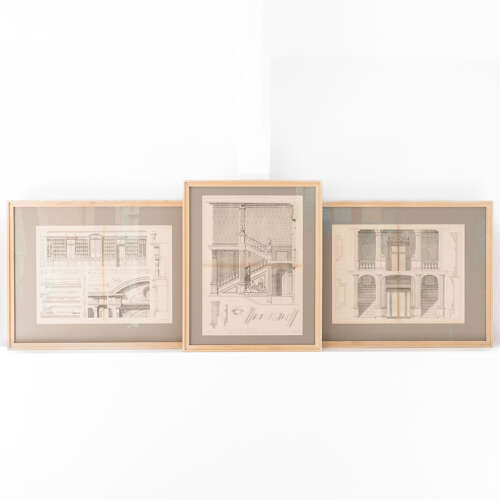Set of 3 Large Scale Framed French Lithographs Chemist
