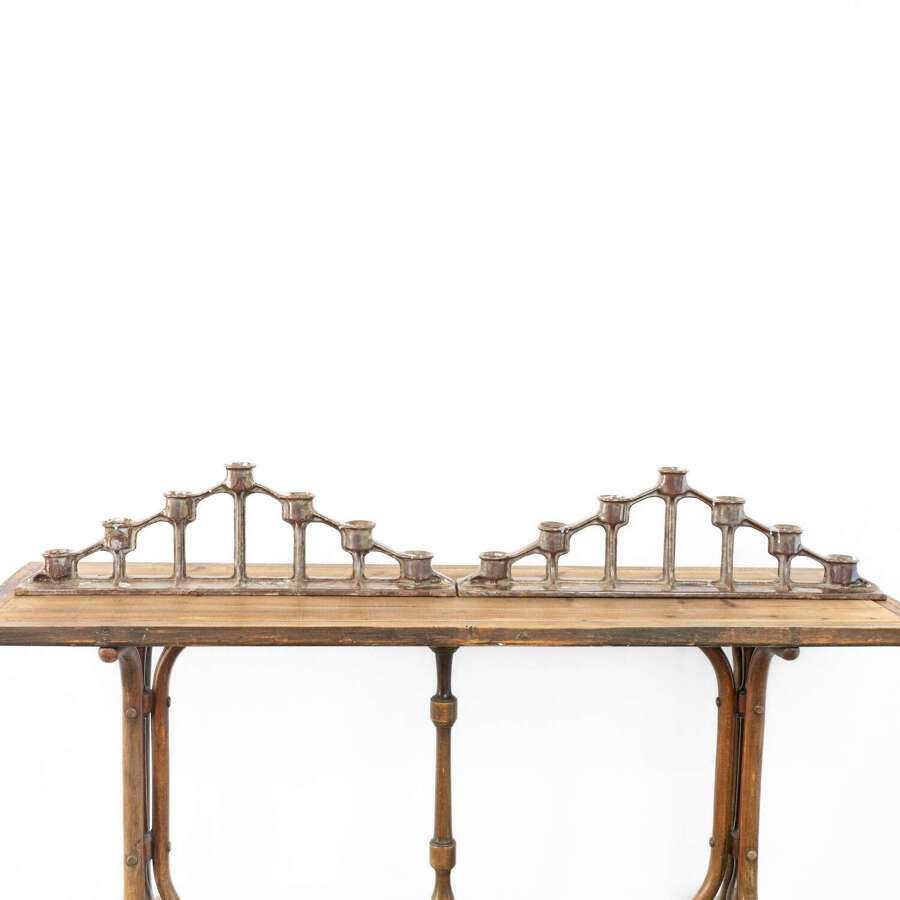 A Pair of Pearlescent Glazed Bronze Candelabras
