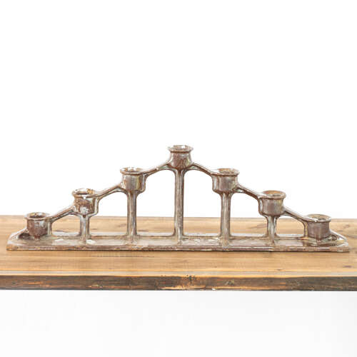 A Pair of Pearlescent Glazed Bronze Candelabras