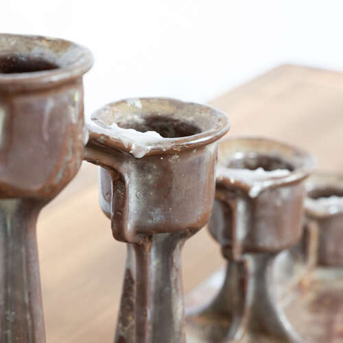 A Pair of Pearlescent Glazed Bronze Candelabras