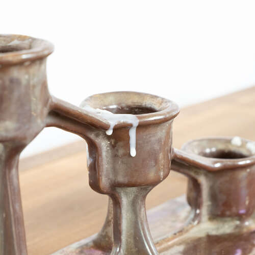 A Pair of Pearlescent Glazed Bronze Candelabras
