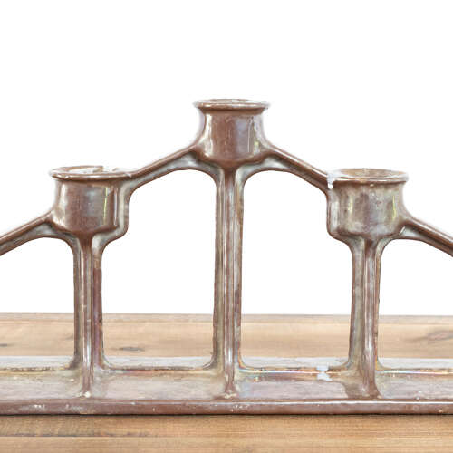 A Pair of Pearlescent Glazed Bronze Candelabras