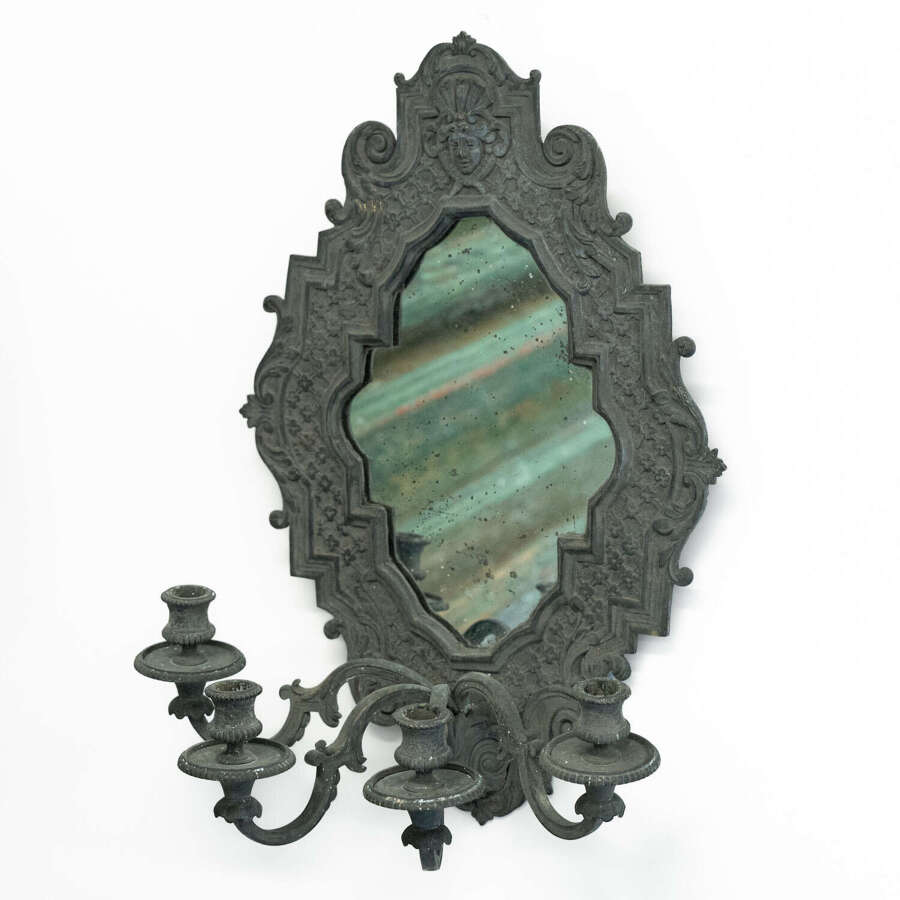 Early 20th Century English Brass Mirrored 4 Arm Wall Sconce