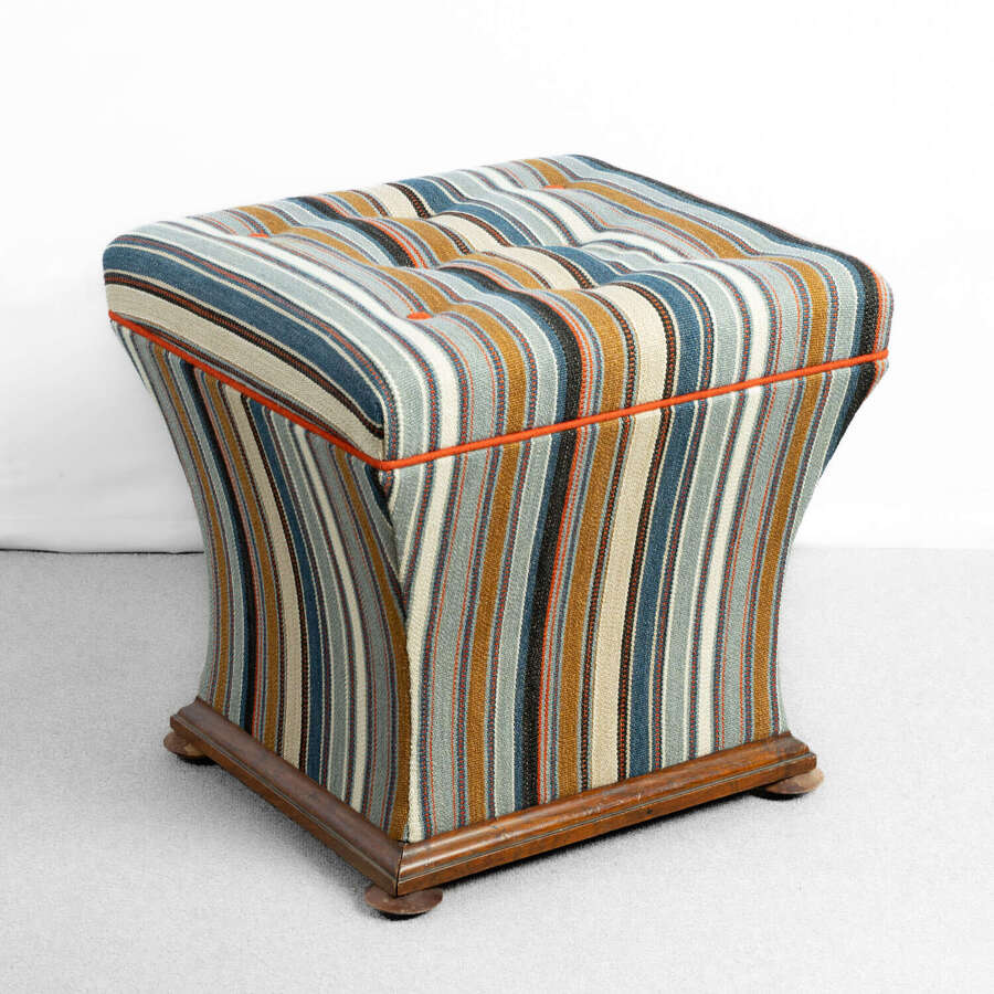 19th Century English Walnut Upholstered Ottoman Footstool