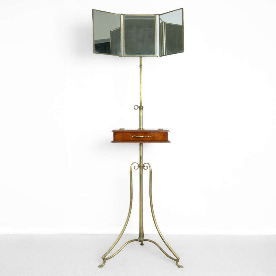 19th Century English Brass Triptych Shaving Mirror