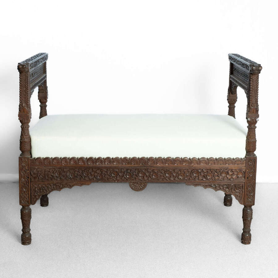 Carved Hardwood Upholstered Window Seat